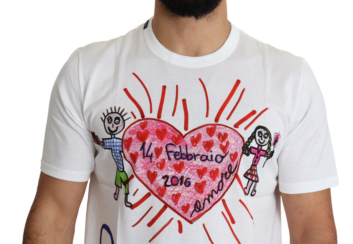 Dolce &amp; Gabbana Weißes Herren-T-Shirt mit Saint Valentine Hearts-Aufdruck