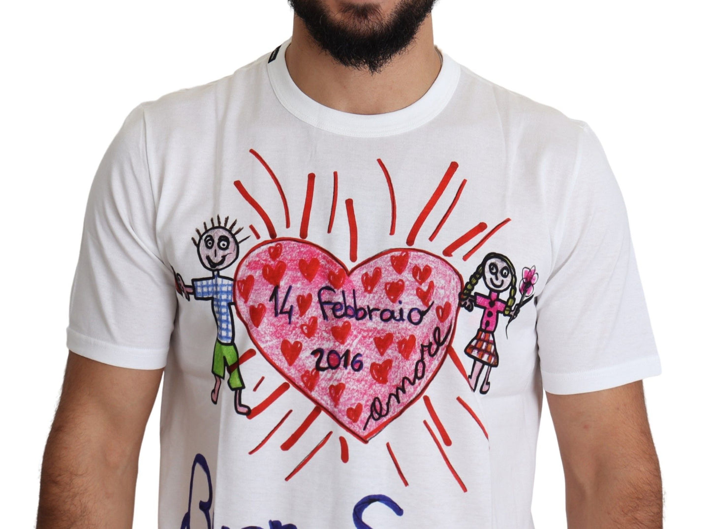 Dolce &amp; Gabbana T-shirt blanc à imprimé coeurs Saint-Valentin pour hommes