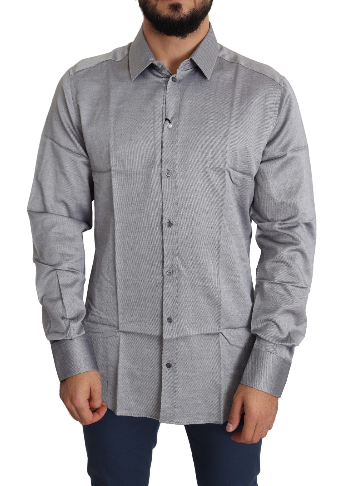 Dolce &amp; Gabbana Chemise habillée formelle en coton gris pour hommes en OR