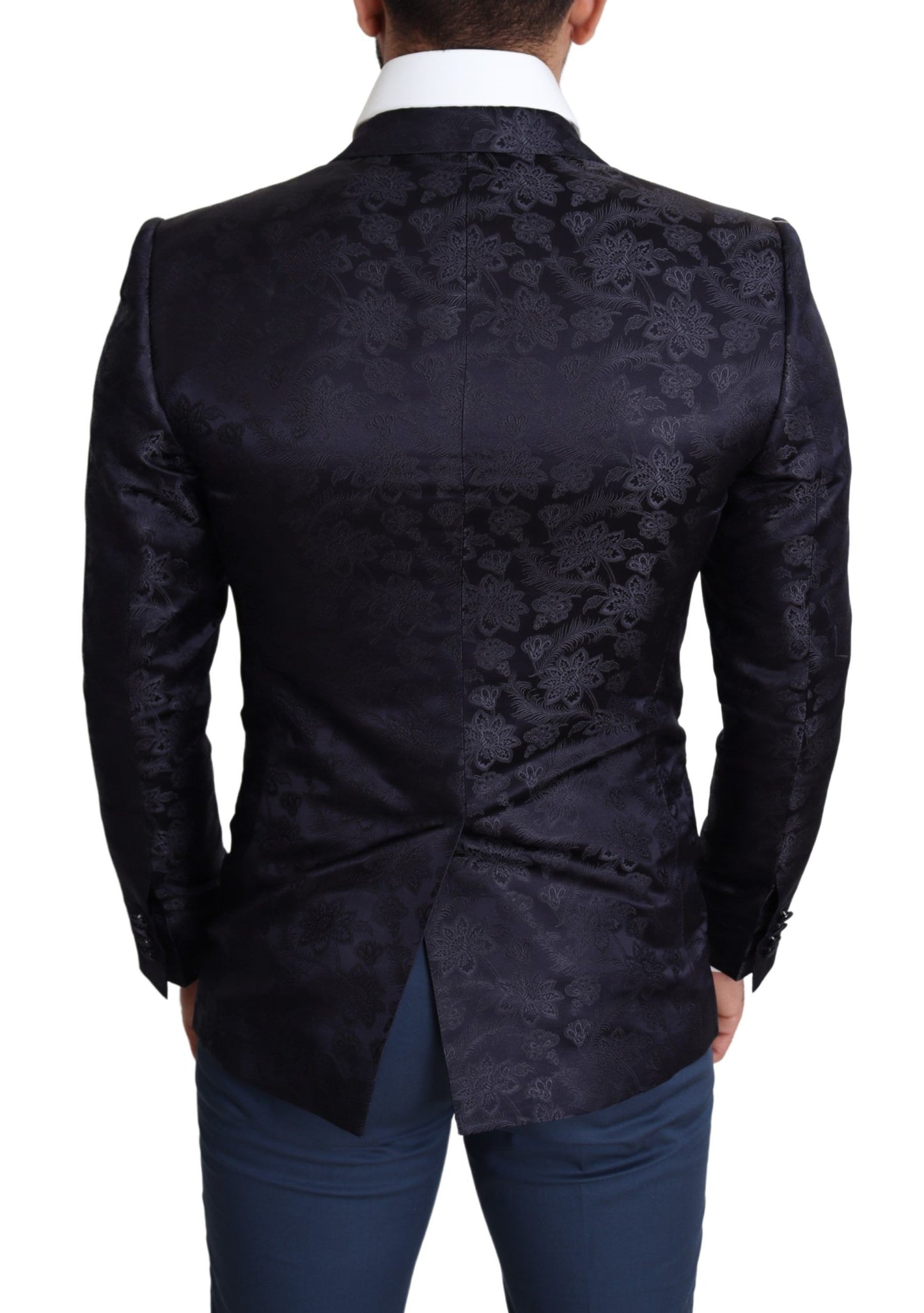 Dolce &amp; Gabbana Manteau en soie jacquard fleuri bleu Blazer MARTINI