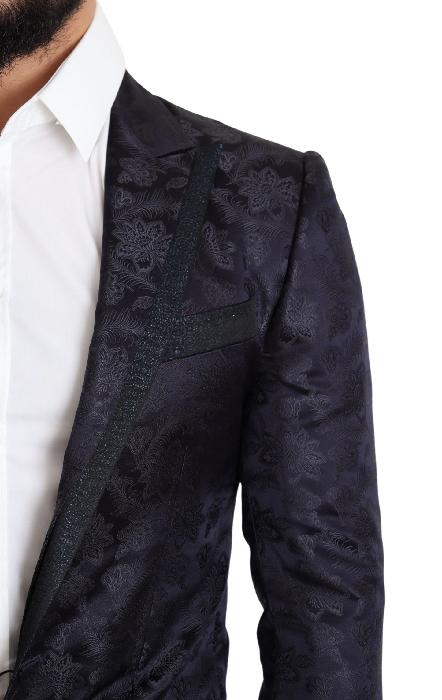 Dolce &amp; Gabbana Manteau en soie jacquard fleuri bleu Blazer MARTINI