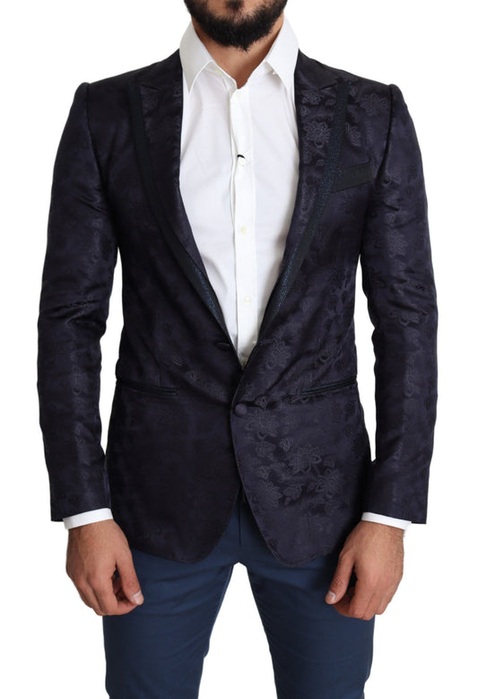 Dolce &amp; Gabbana Manteau en soie jacquard fleuri bleu Blazer MARTINI