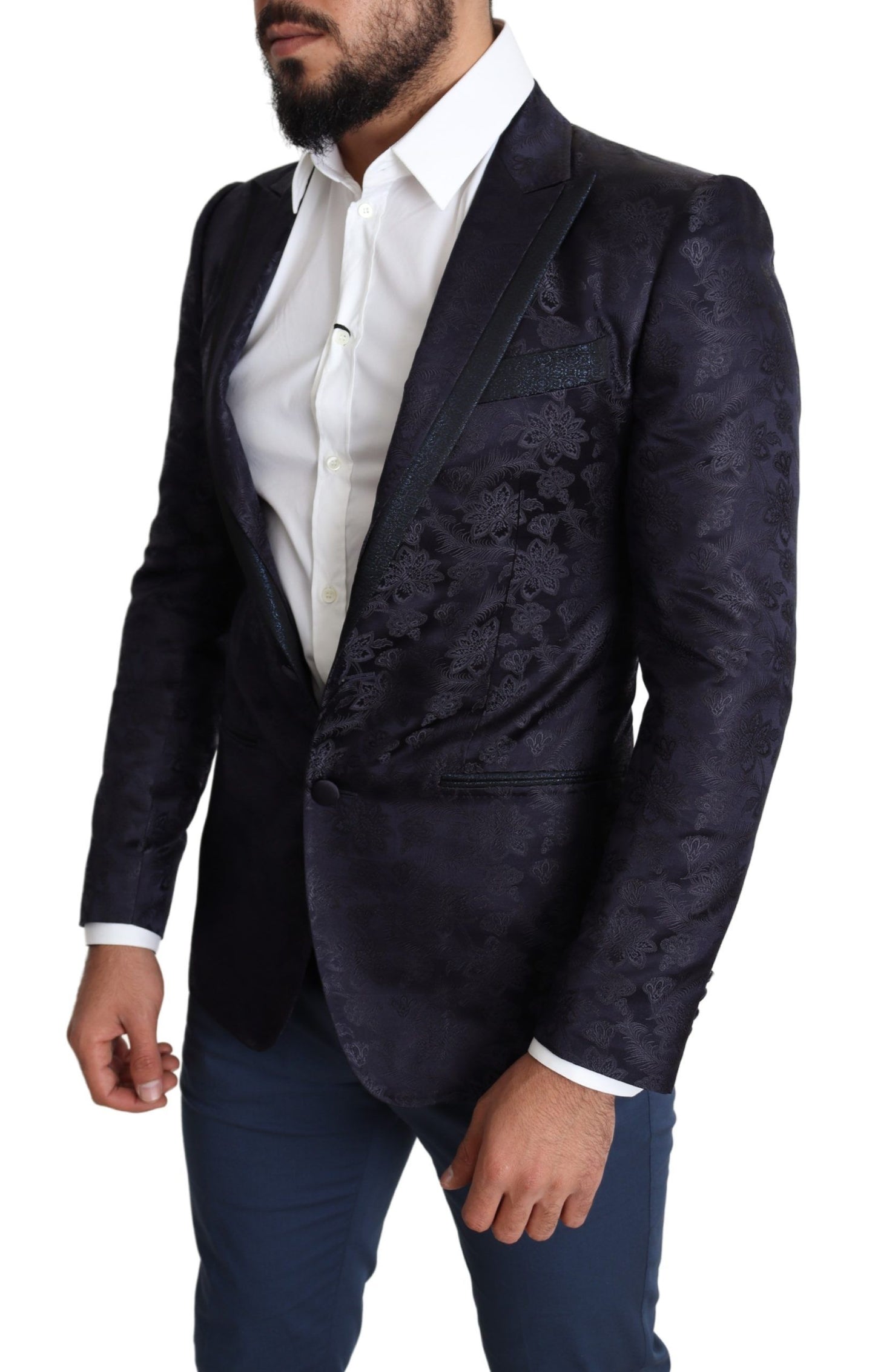 Dolce &amp; Gabbana Manteau en soie jacquard fleuri bleu Blazer MARTINI