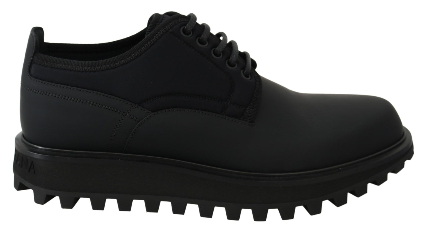 Dolce &amp; Gabbana Chaussures Derby Vulcano épaisses en cuir de veau caoutchouté noir