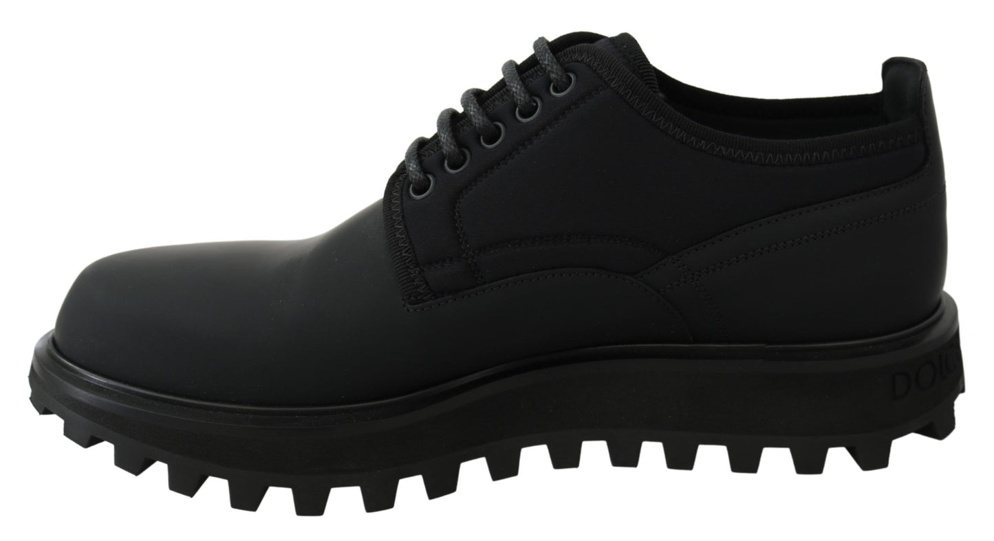 Dolce &amp; Gabbana Chaussures Derby Vulcano épaisses en cuir de veau caoutchouté noir