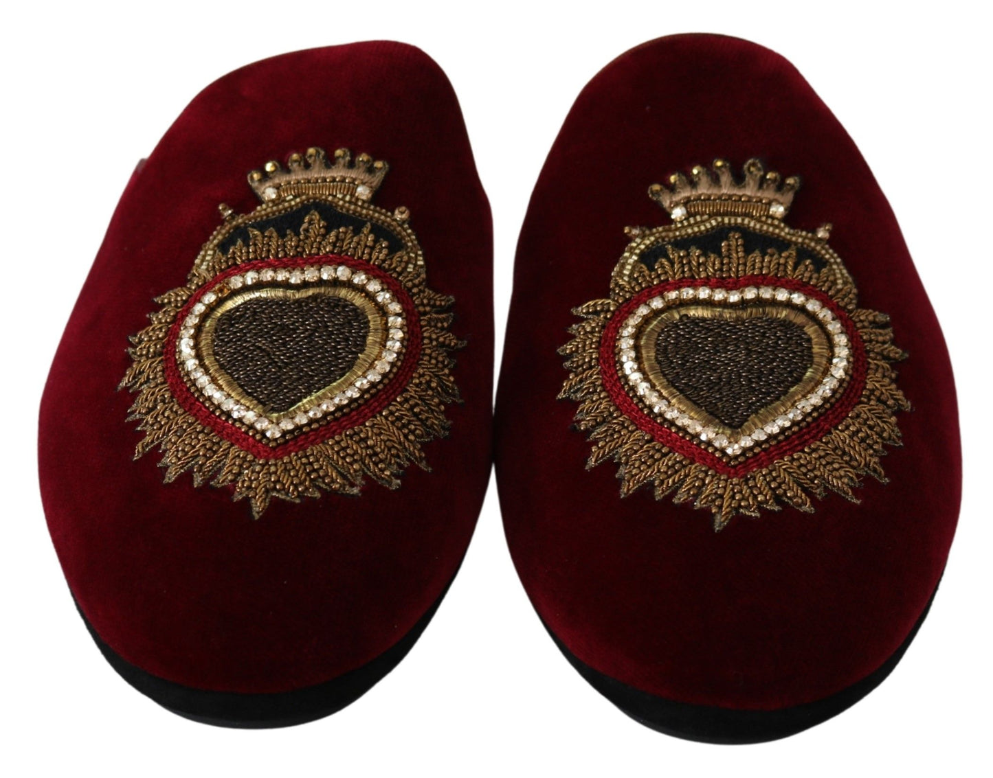 Dolce &amp; Gabbana Chaussures à claquettes brodées en velours rouge Sacré-Cœur