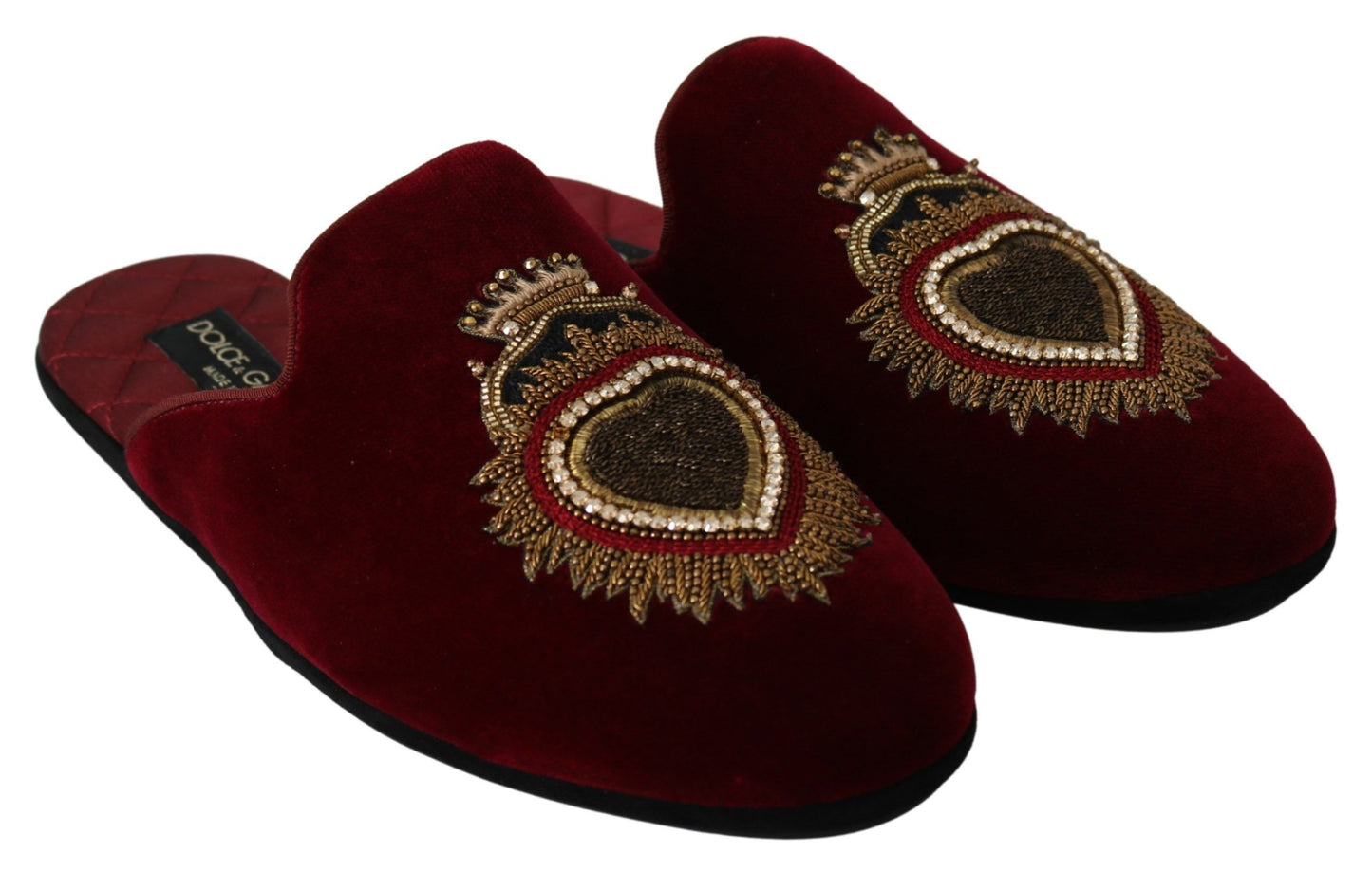 Dolce &amp; Gabbana Chaussures à claquettes brodées en velours rouge Sacré-Cœur