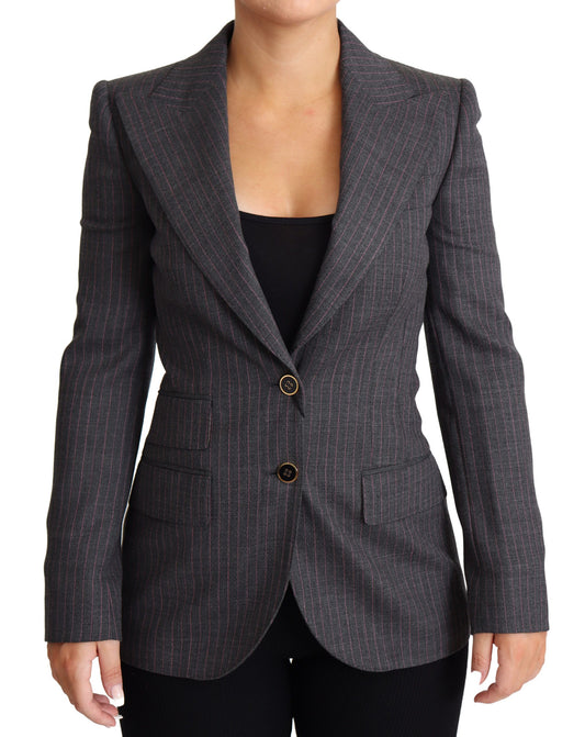 Dolce &amp; Gabbana Veste blazer ajustée en laine grise à simple boutonnage