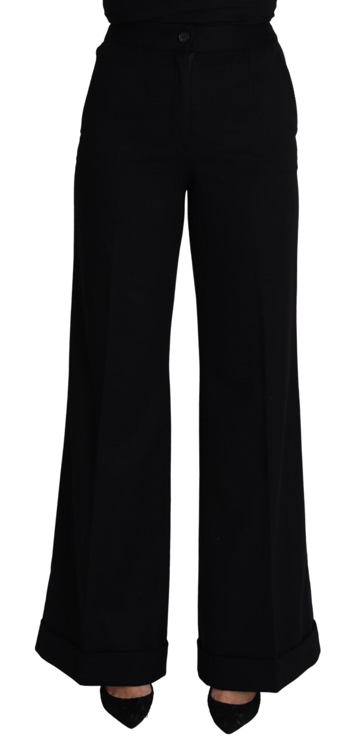 Dolce &amp; Gabbana Damen-Hose aus schwarzem Kaschmir mit weitem Bein