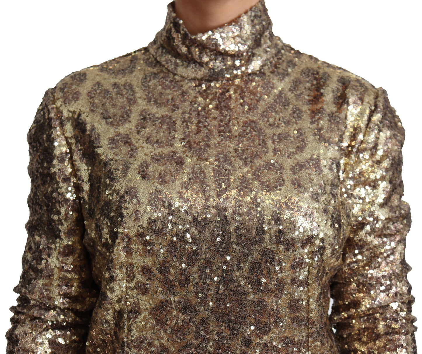 Dolce &amp; Gabbana Pull à col roulé et sequins coupe léopard marron