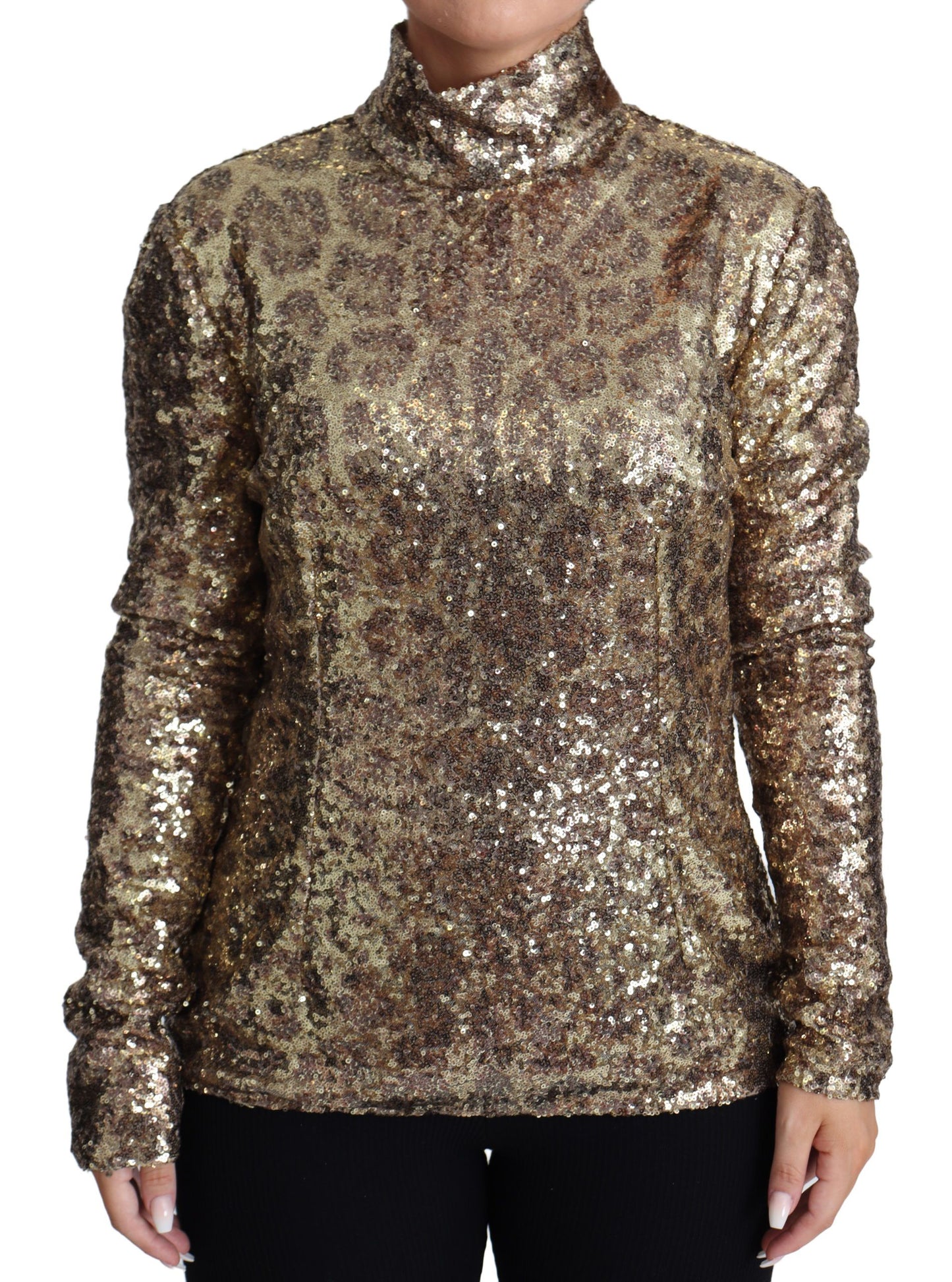 Dolce &amp; Gabbana Pull à col roulé et sequins coupe léopard marron