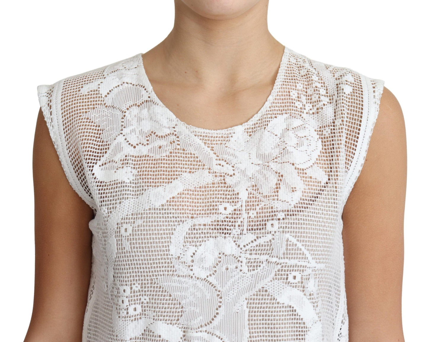 Dolce &amp; Gabbana Débardeur à motif floral en dentelle de coton blanc