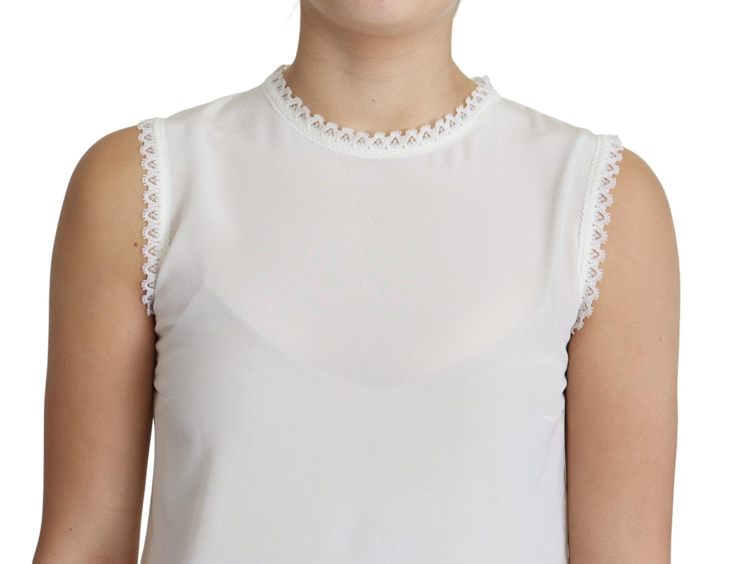 Dolce & Gabbana Elegant Silk Lace-Detailed Sleeveless Blouse