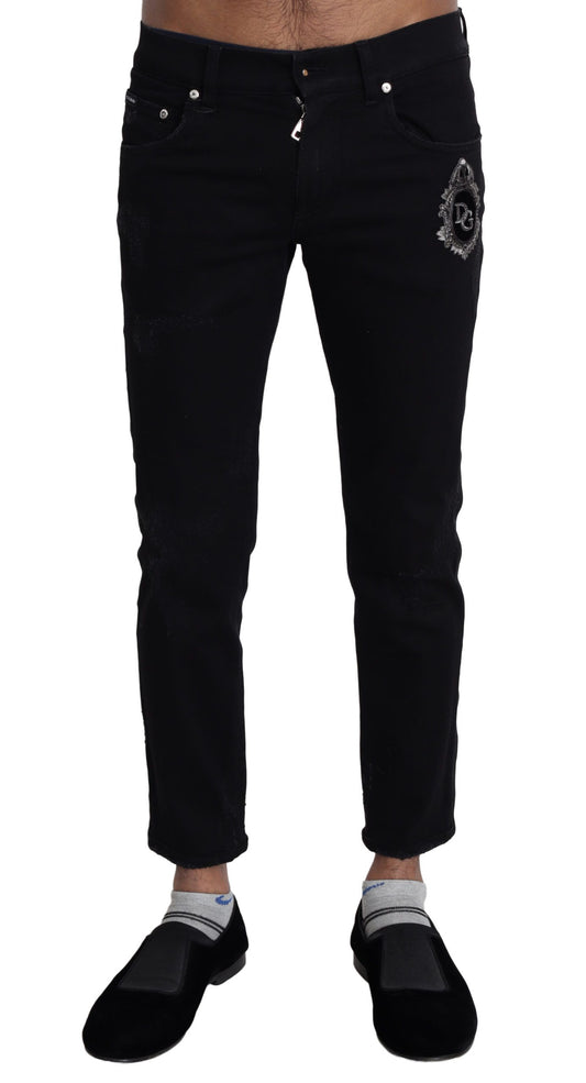 Dolce &amp; Gabbana Jean skinny noir à broderie héraldique