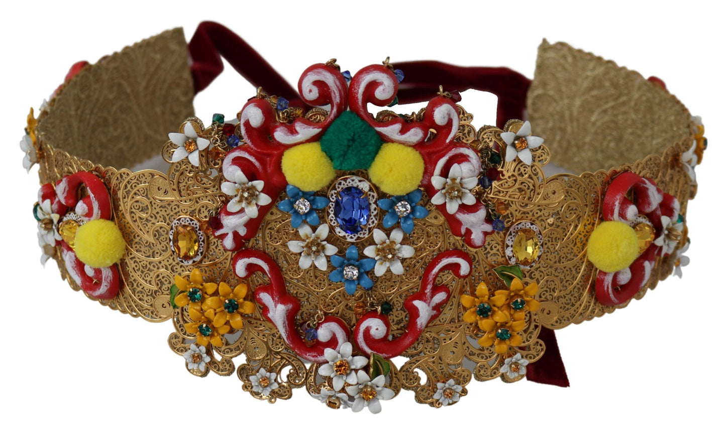 Dolce &amp; Gabbana Ceinture large multicolore à cristaux floraux ornés