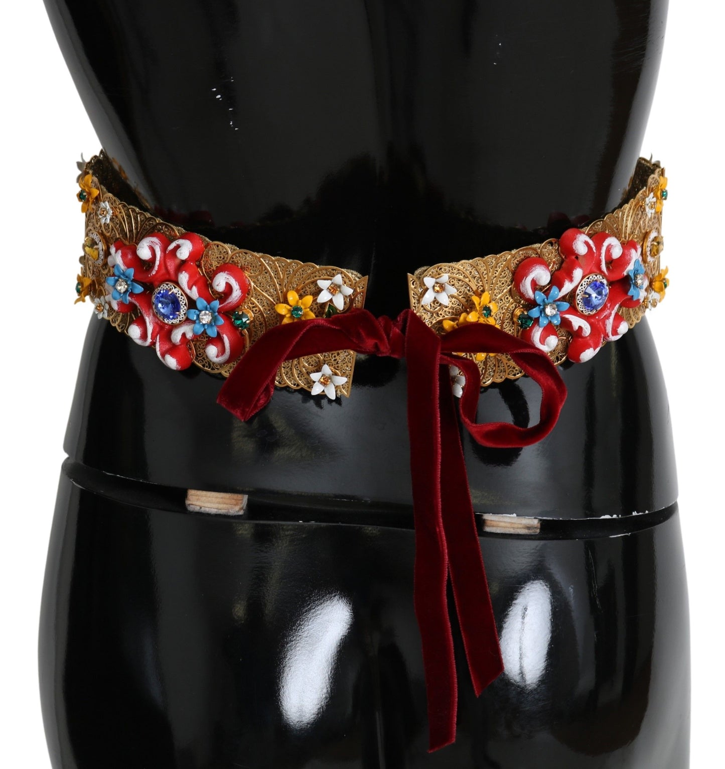 Dolce &amp; Gabbana Ceinture dorée à taille large ornée de cristaux floraux