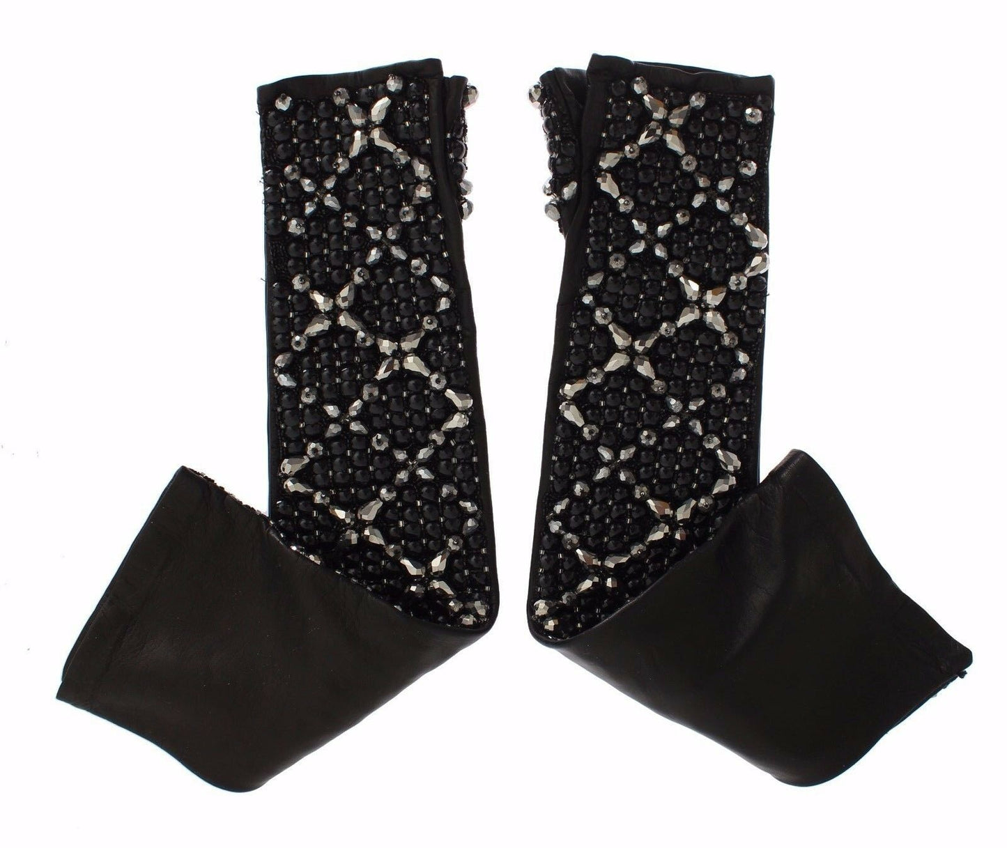 Dolce &amp; Gabbana Gants sans doigts en cuir noir avec perles de cristal