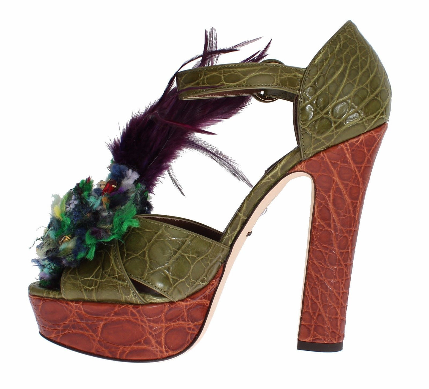 Dolce &amp; Gabbana Chaussures sandales à plateforme en cuir vert et cristal