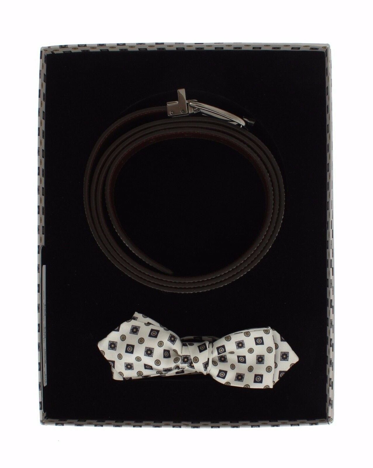 Dolce &amp; Gabbana Coffret cadeau de ceinture en cuir avec nœud papillon en soie blanche pour homme