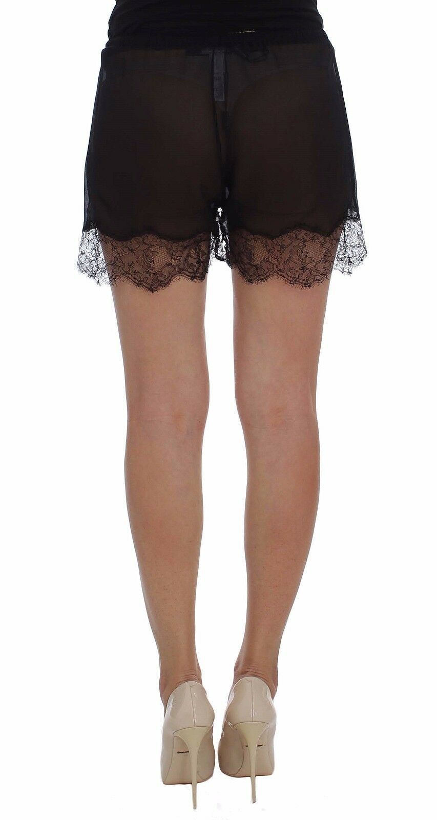 Dolce &amp; Gabbana Short de nuit en soie et dentelle florale noire