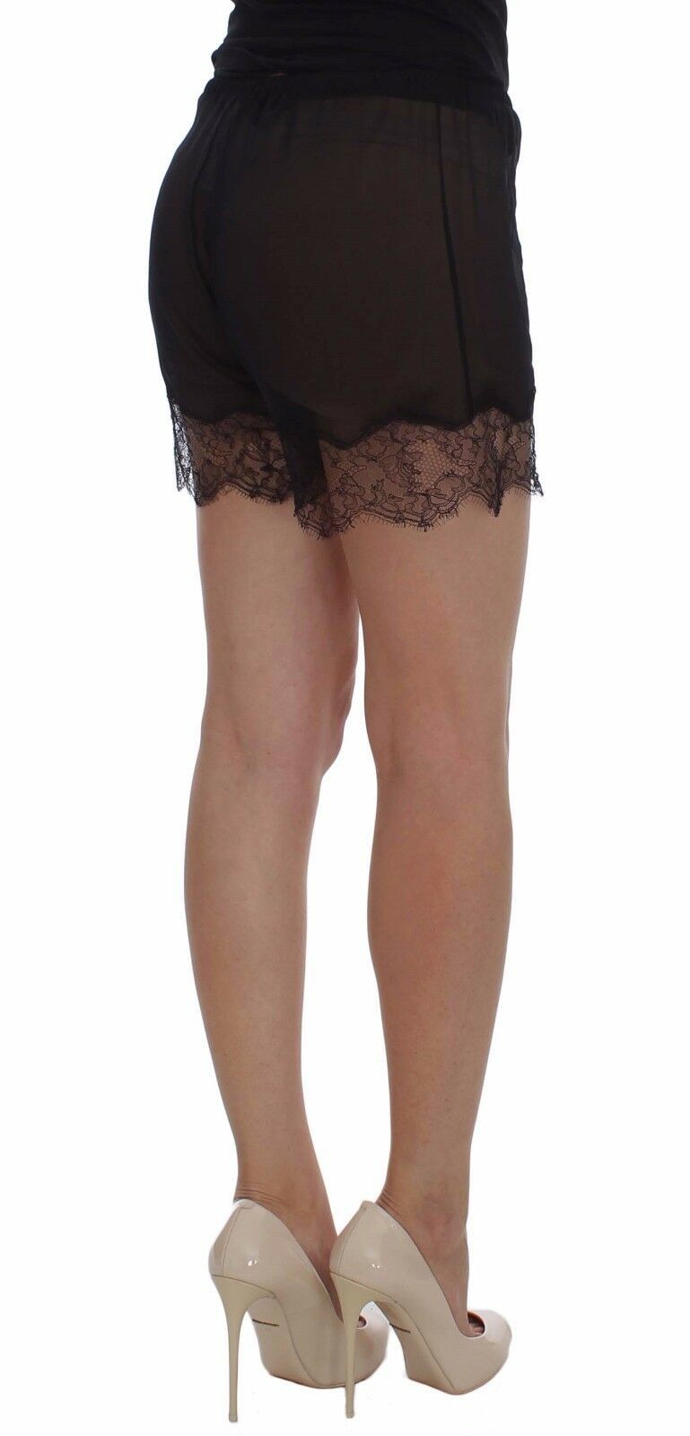 Dolce &amp; Gabbana Short de nuit en soie et dentelle florale noire