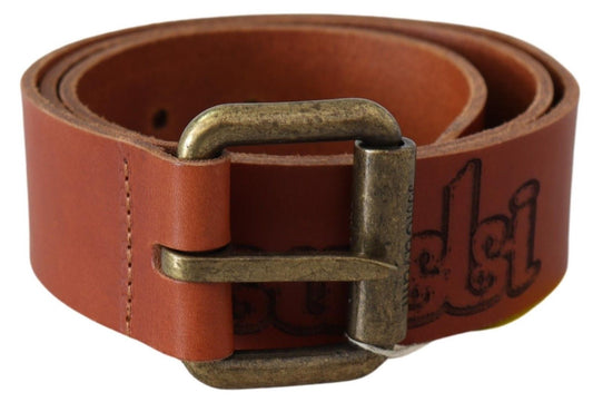 Ceinture à boucle en métal rustique avec logo en cuir marron Just Cavalli