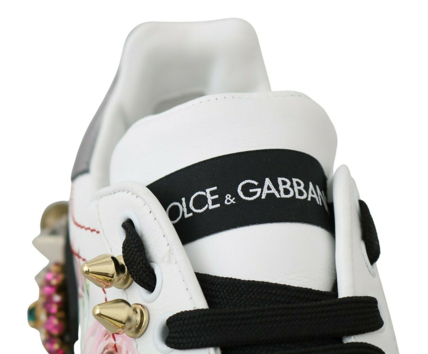 Dolce & Gabbana Floral Crystal-Embellished Leather Sneakers