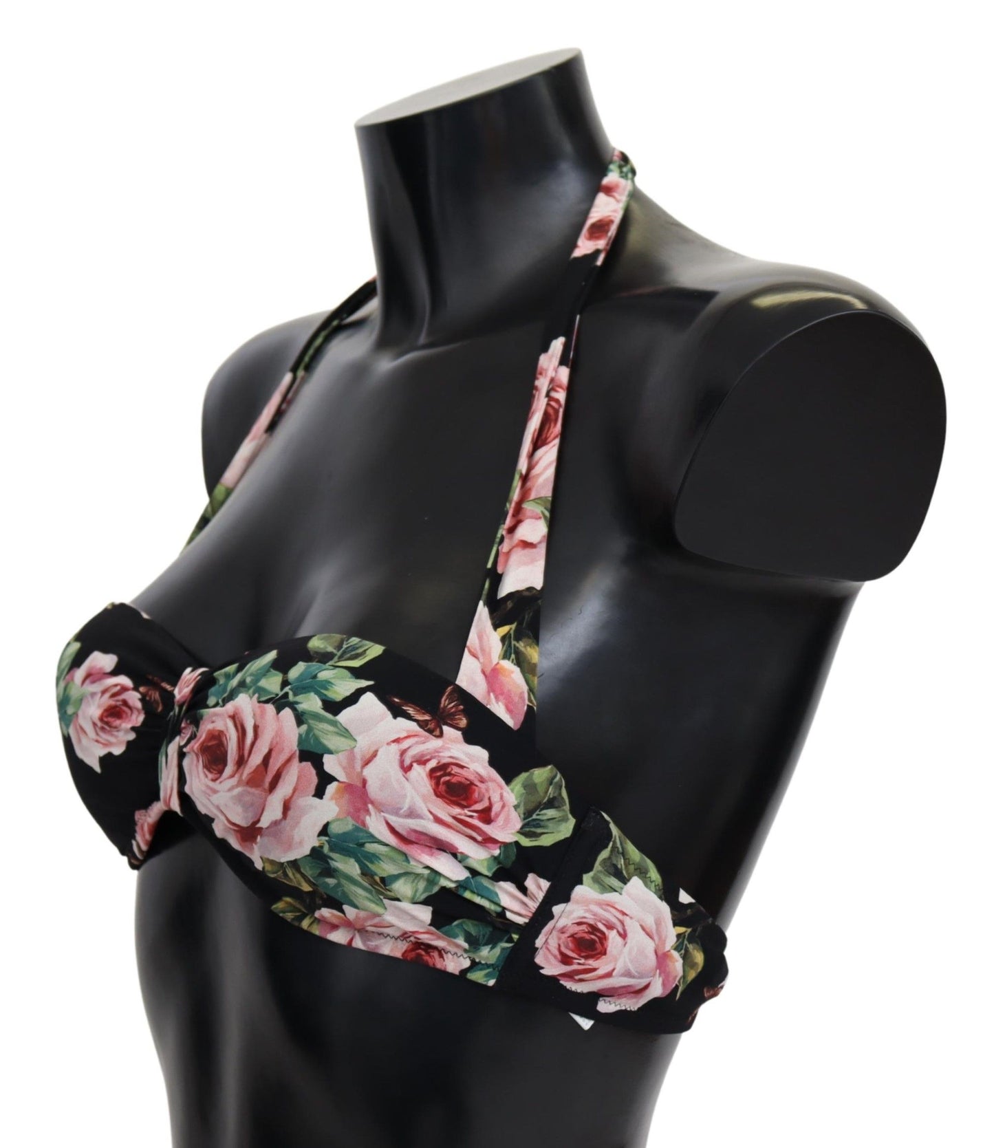 Dolce &amp; Gabbana Black Roses Print Badeanzug Beachwear Bikinioberteile