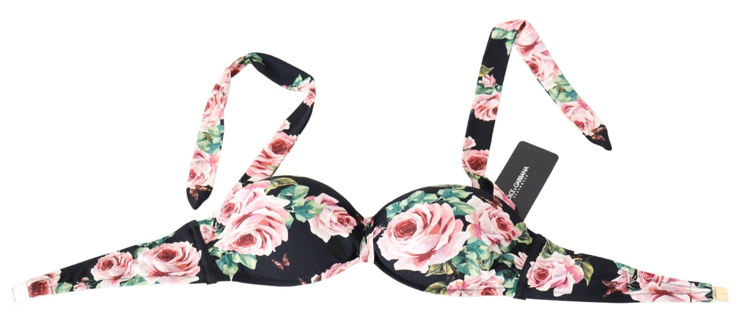 Dolce &amp; Gabbana Maillot de bain imprimé roses noires Hauts de bikini de plage