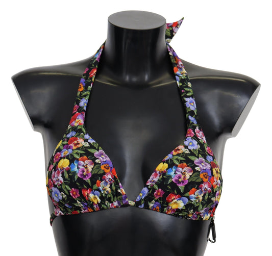 Dolce &amp; Gabbana Maillot de bain noir à imprimé floral Hauts de bikini de plage