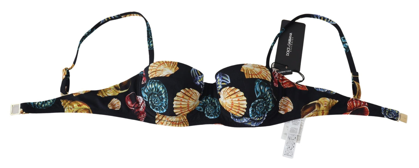 Dolce &amp; Gabbana Damen-Badebekleidungs-Bikinioberteil mit Muschelmuster in Schwarz