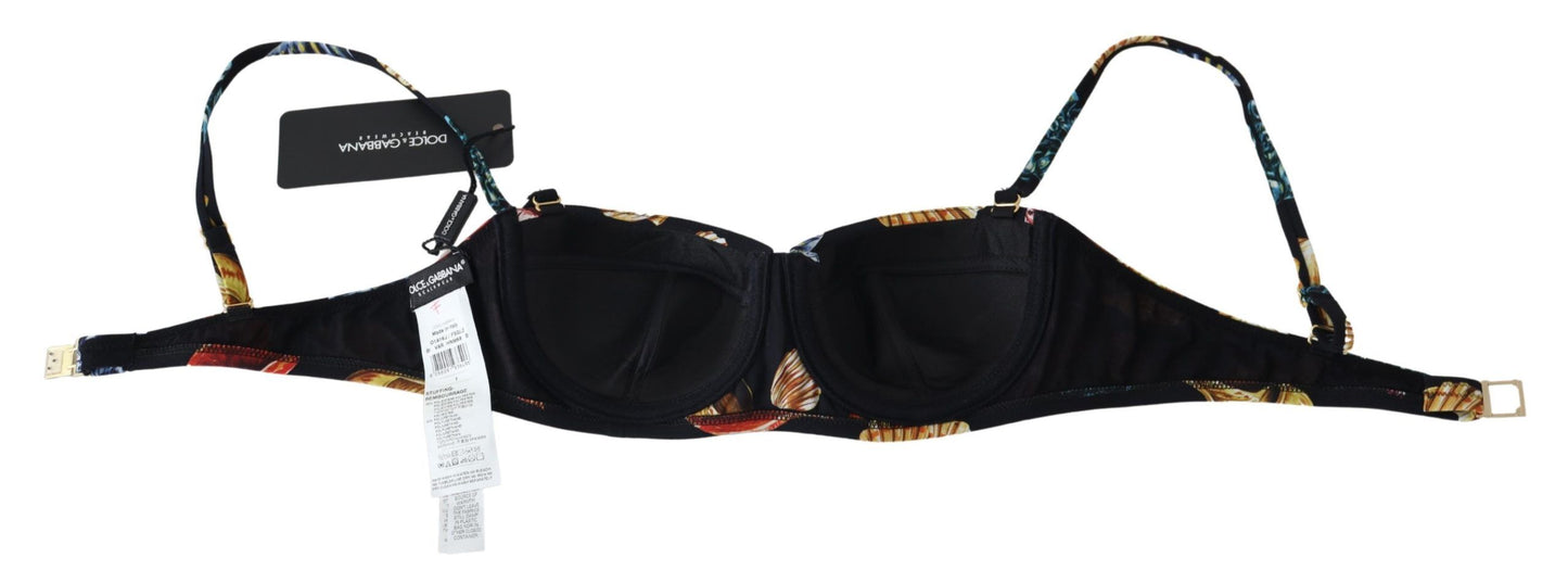 Dolce &amp; Gabbana Damen-Badebekleidungs-Bikinioberteil mit Muschelmuster in Schwarz