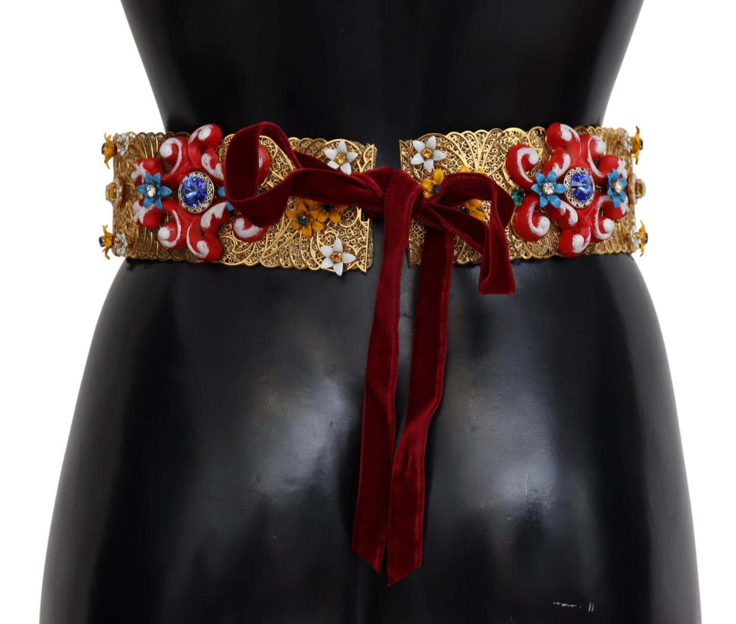 Dolce &amp; Gabbana Ceinture Carretto à taille large ornée de cristaux floraux et de cristaux