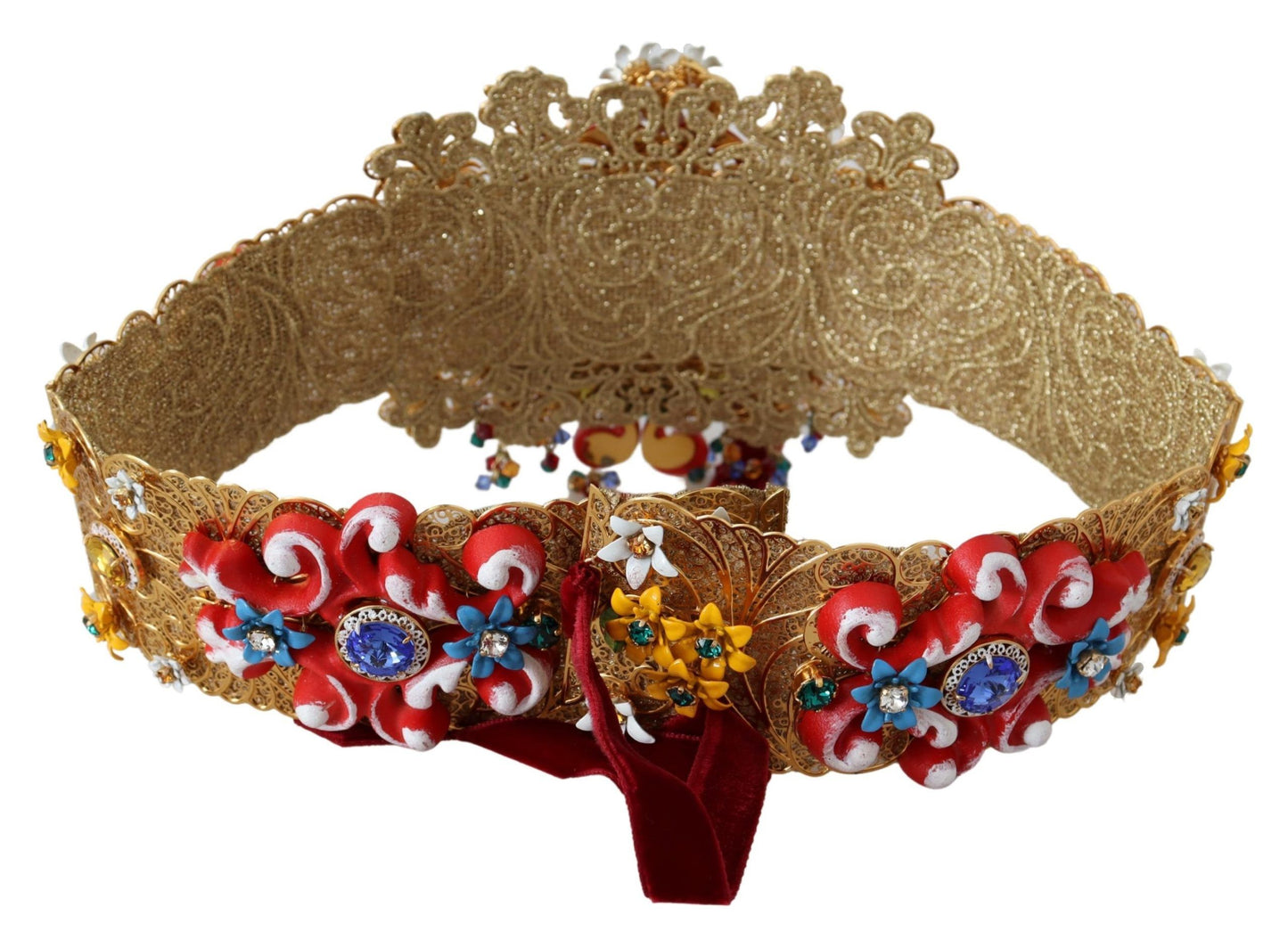 Dolce &amp; Gabbana Ceinture Carretto à taille large ornée de cristaux floraux et de cristaux