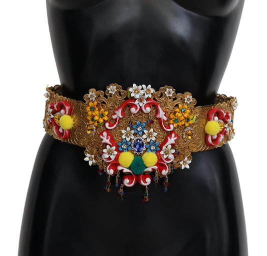 Dolce &amp; Gabbana Ceinture Carretto à taille large ornée de cristaux floraux et de cristaux