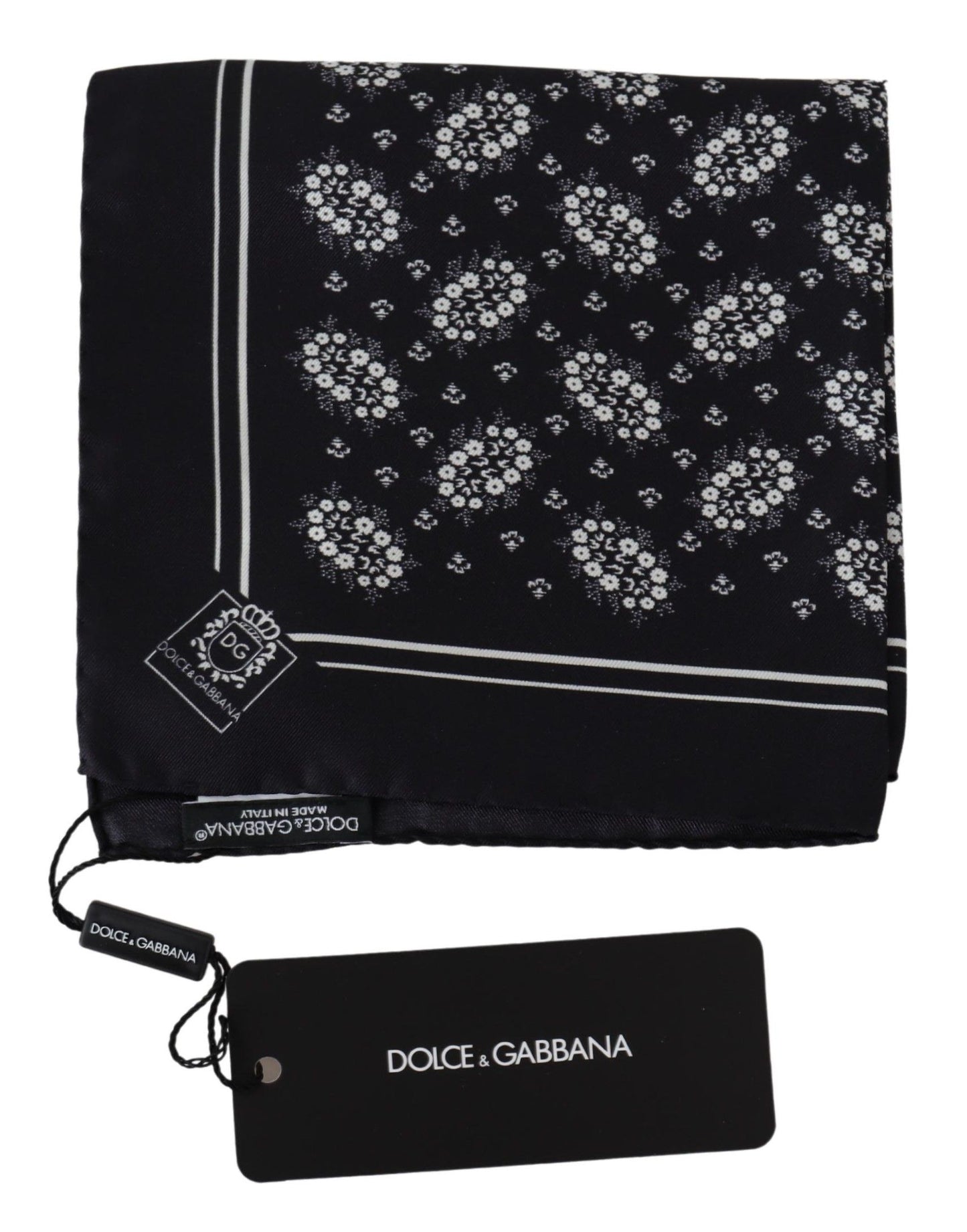 Dolce &amp; Gabbana Foulard carré à motifs noir Mouchoir en soie