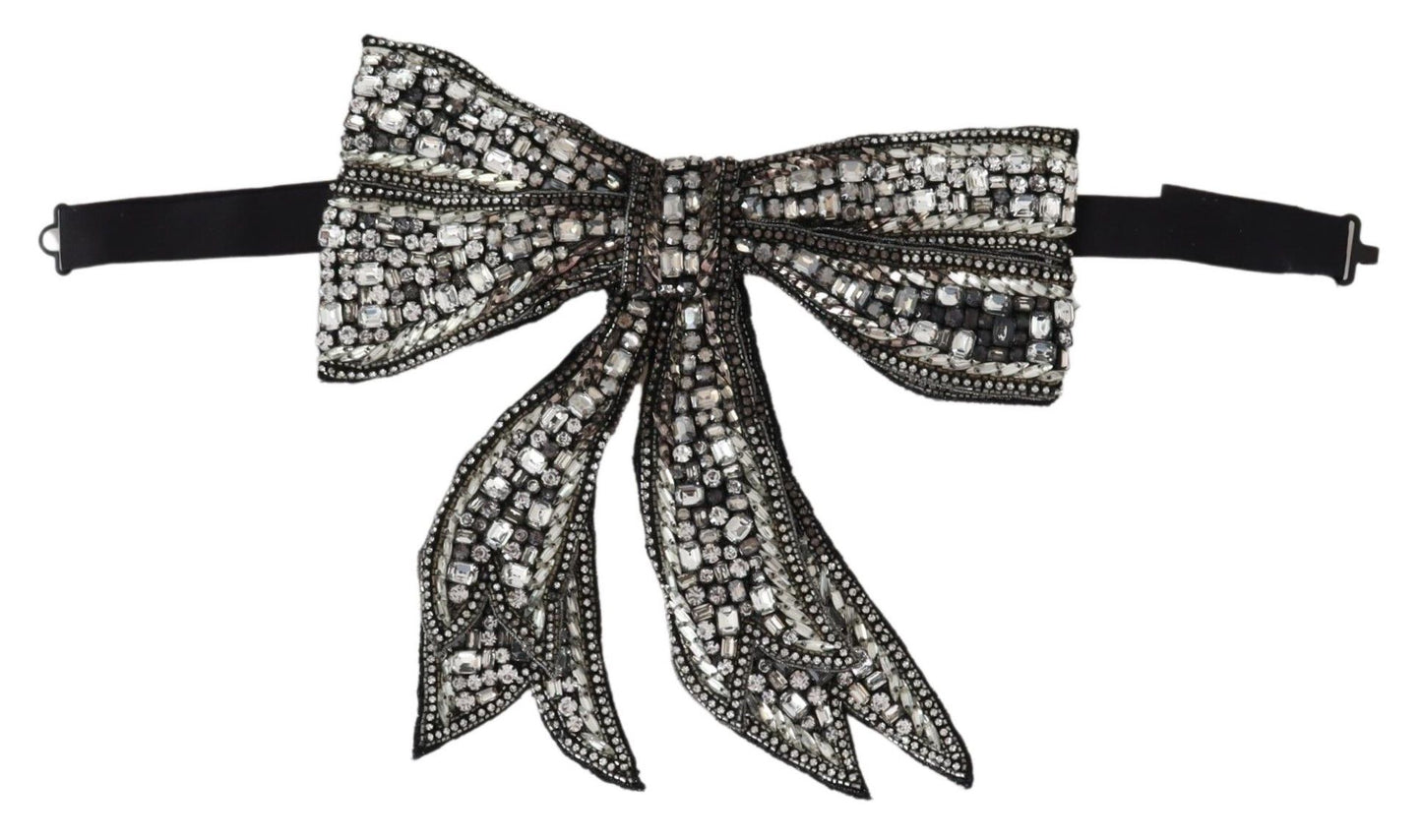 Dolce &amp; Gabbana Collier de défilé à paillettes et perles de cristal argenté avec nœud papillon