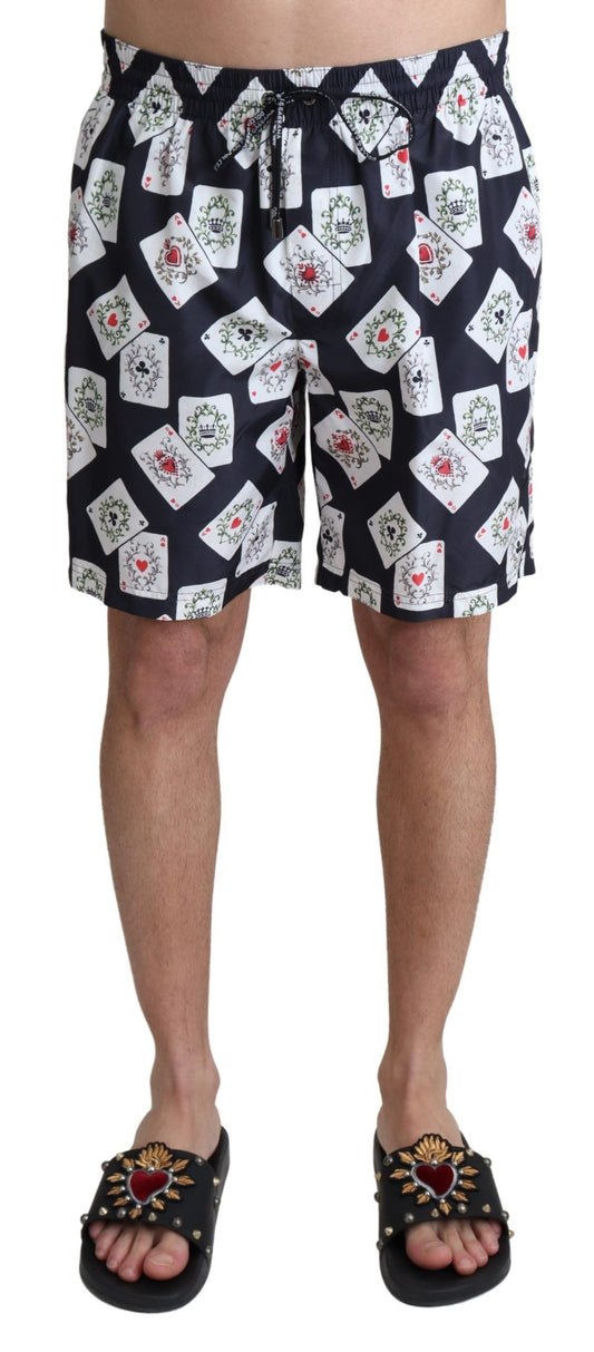 Schwarze Beachwear-Badeshorts mit Kartendeck-Print von Dolce &amp; Gabbana