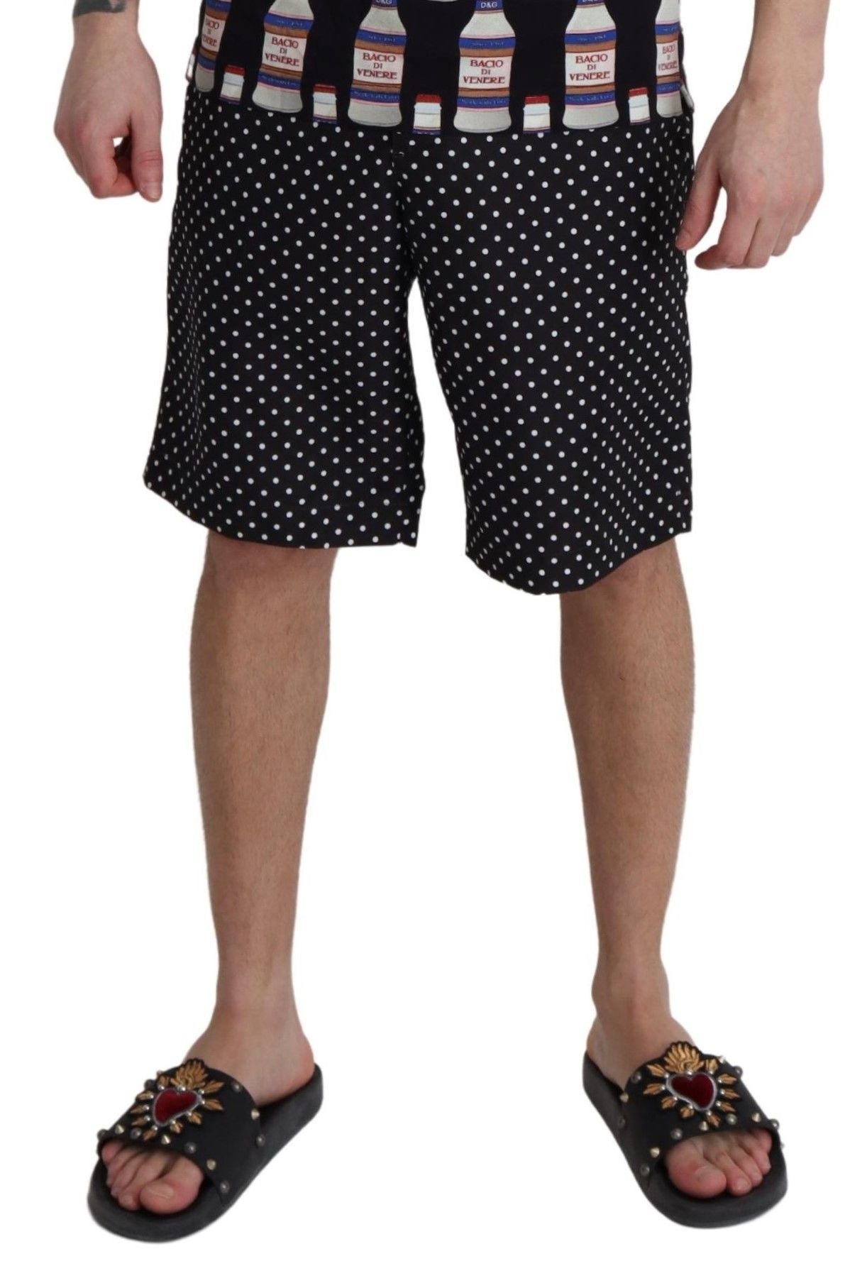 Dolce &amp; Gabbana Black Polka Dots Beachwear Shorts Bademode