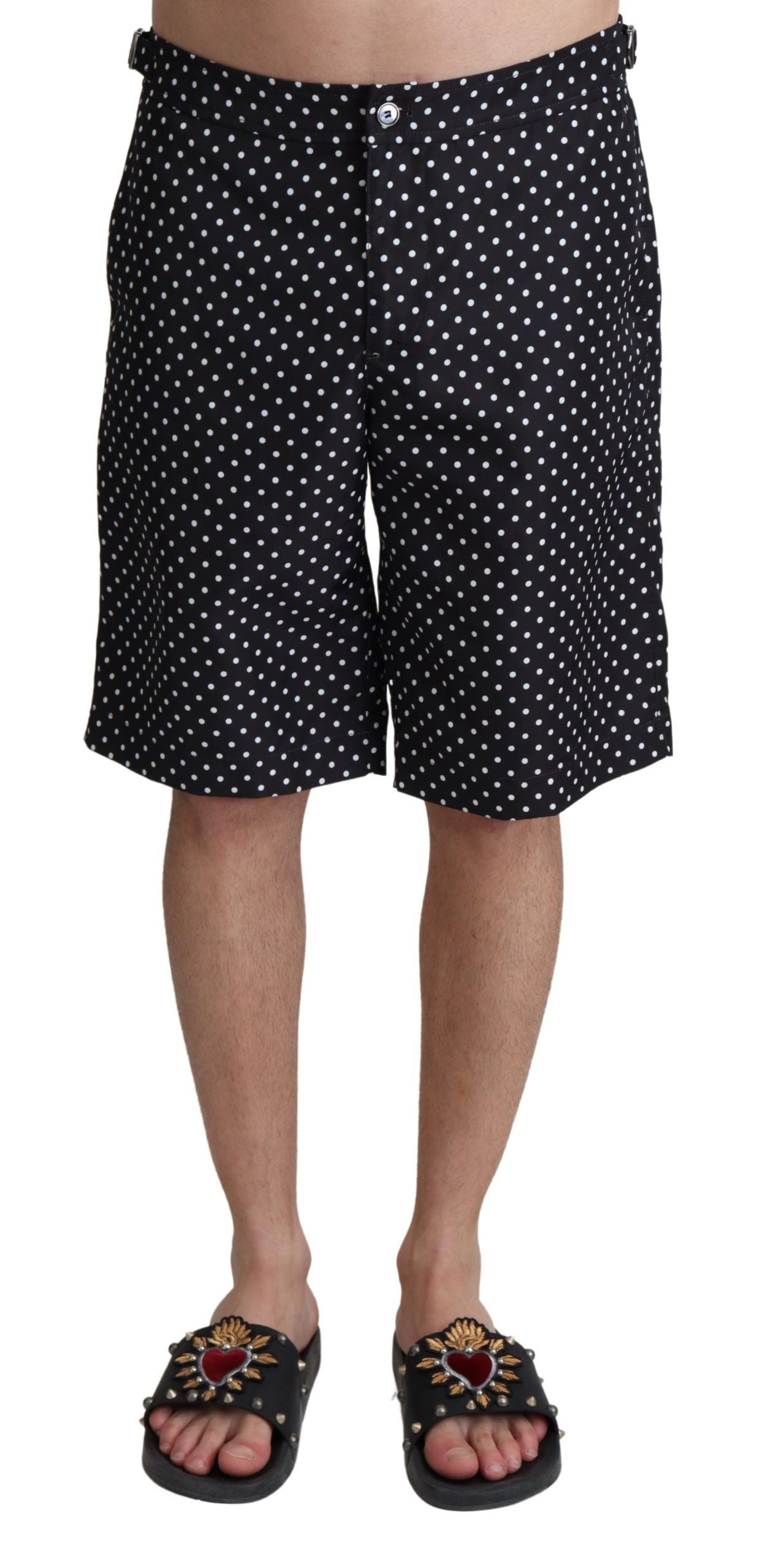 Dolce &amp; Gabbana Short de plage à pois noirs Maillots de bain