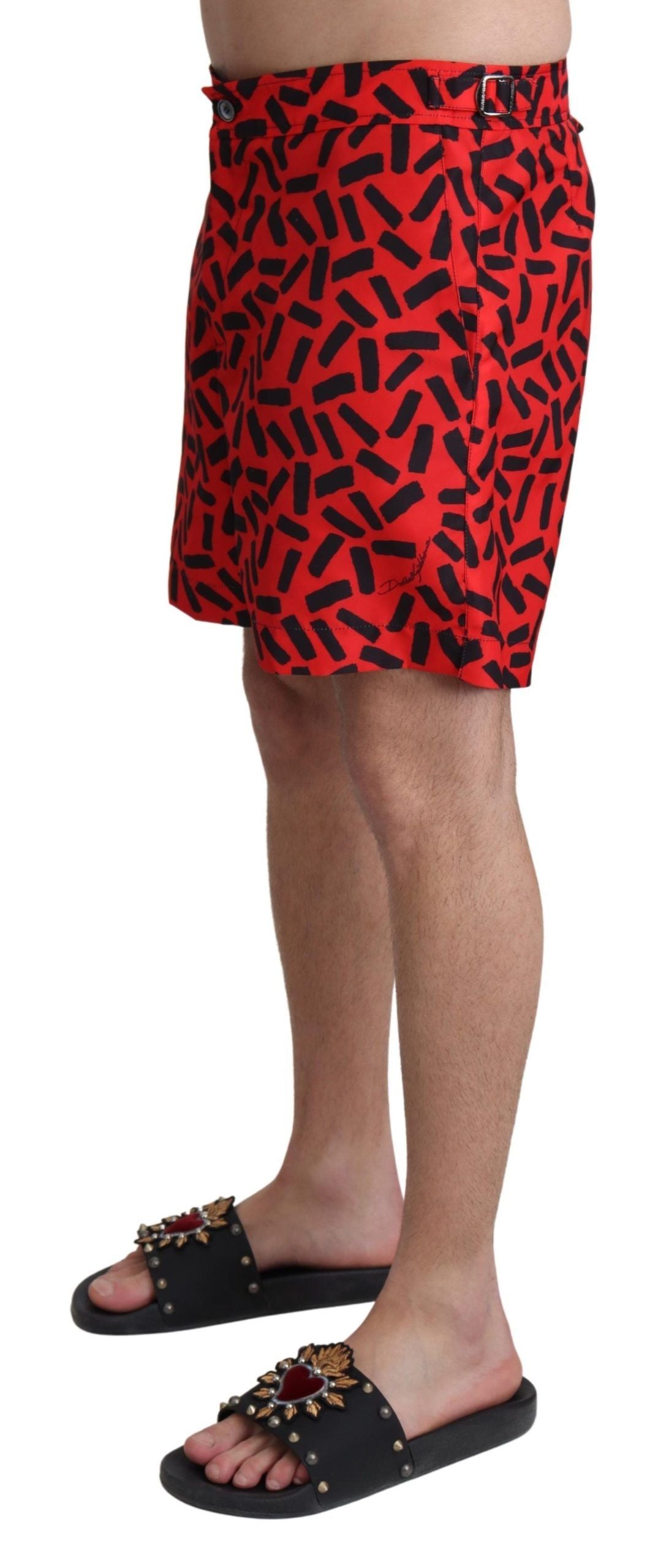 Dolce &amp; Gabbana Rot gemusterte Beachwear Shorts Bademode