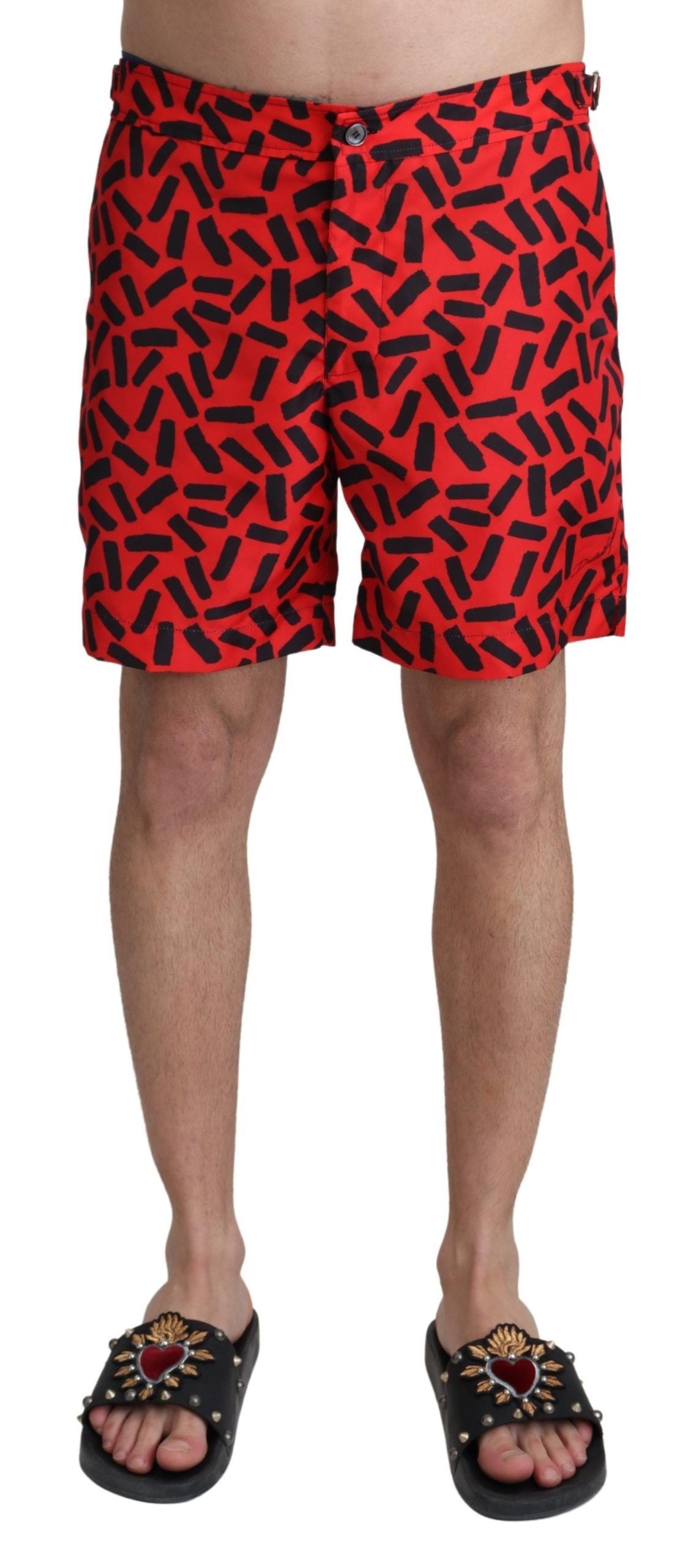 Dolce &amp; Gabbana Rot gemusterte Beachwear Shorts Bademode