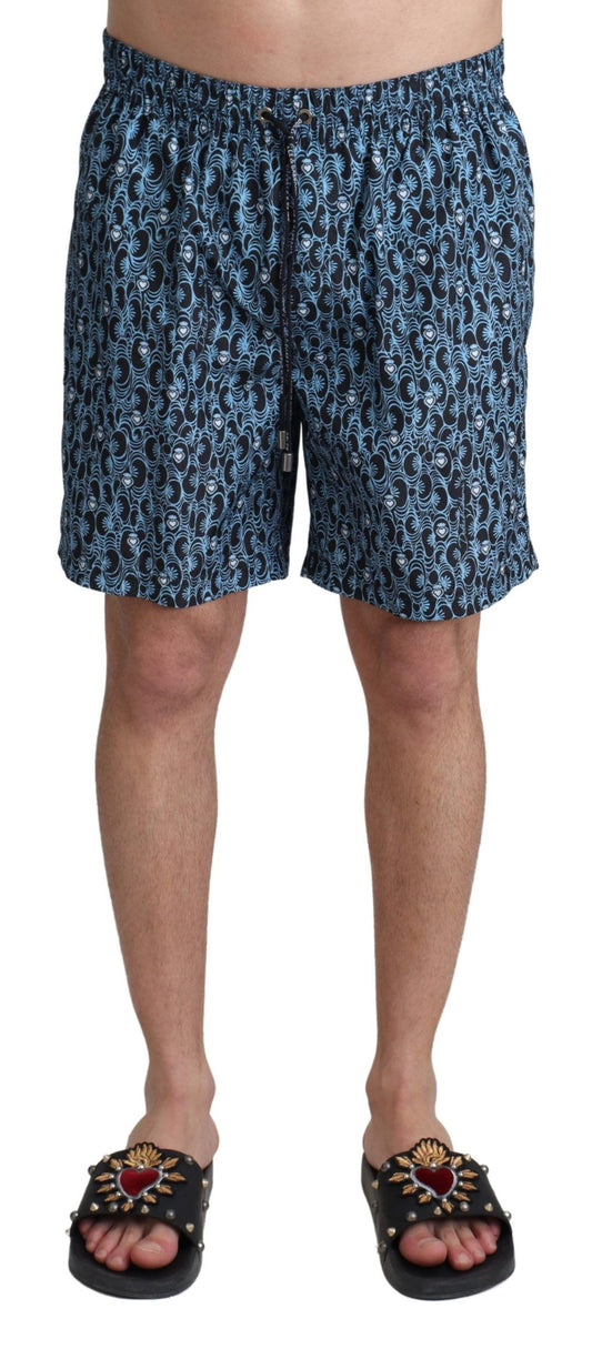 Dolce &amp; Gabbana Blau gemusterter Print Beachwear Shorts Bademode