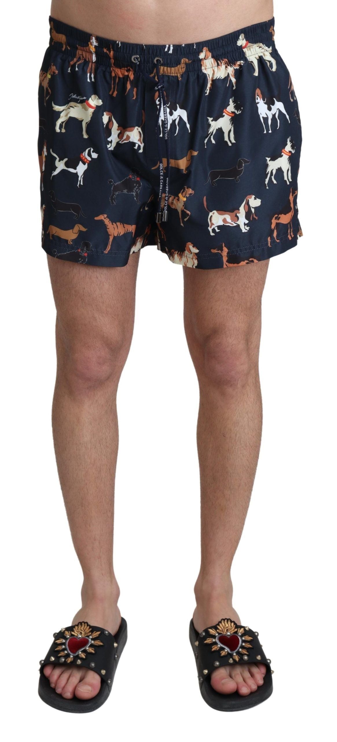 Dolce &amp; Gabbana Short de plage à imprimé chien bleu Homme Maillots de bain