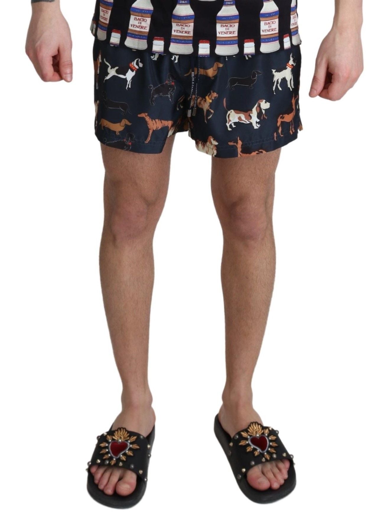 Dolce &amp; Gabbana Blue Dog Print Beachwear Shorts Herren Bademode