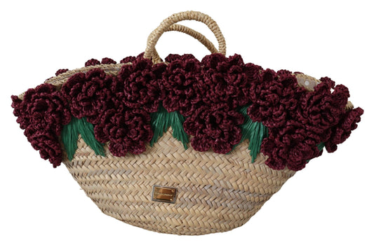 Dolce &amp; Gabbana Sac à main floral en paille multicolore fourre-tout pour femme