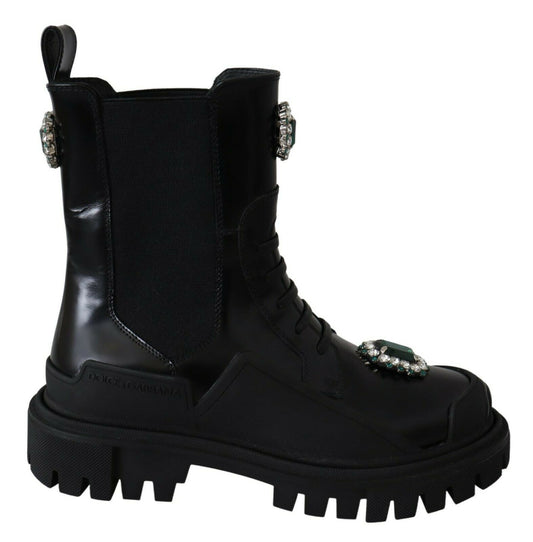 Dolce &amp; Gabbana Bottes de combat en cuir noir avec cristaux