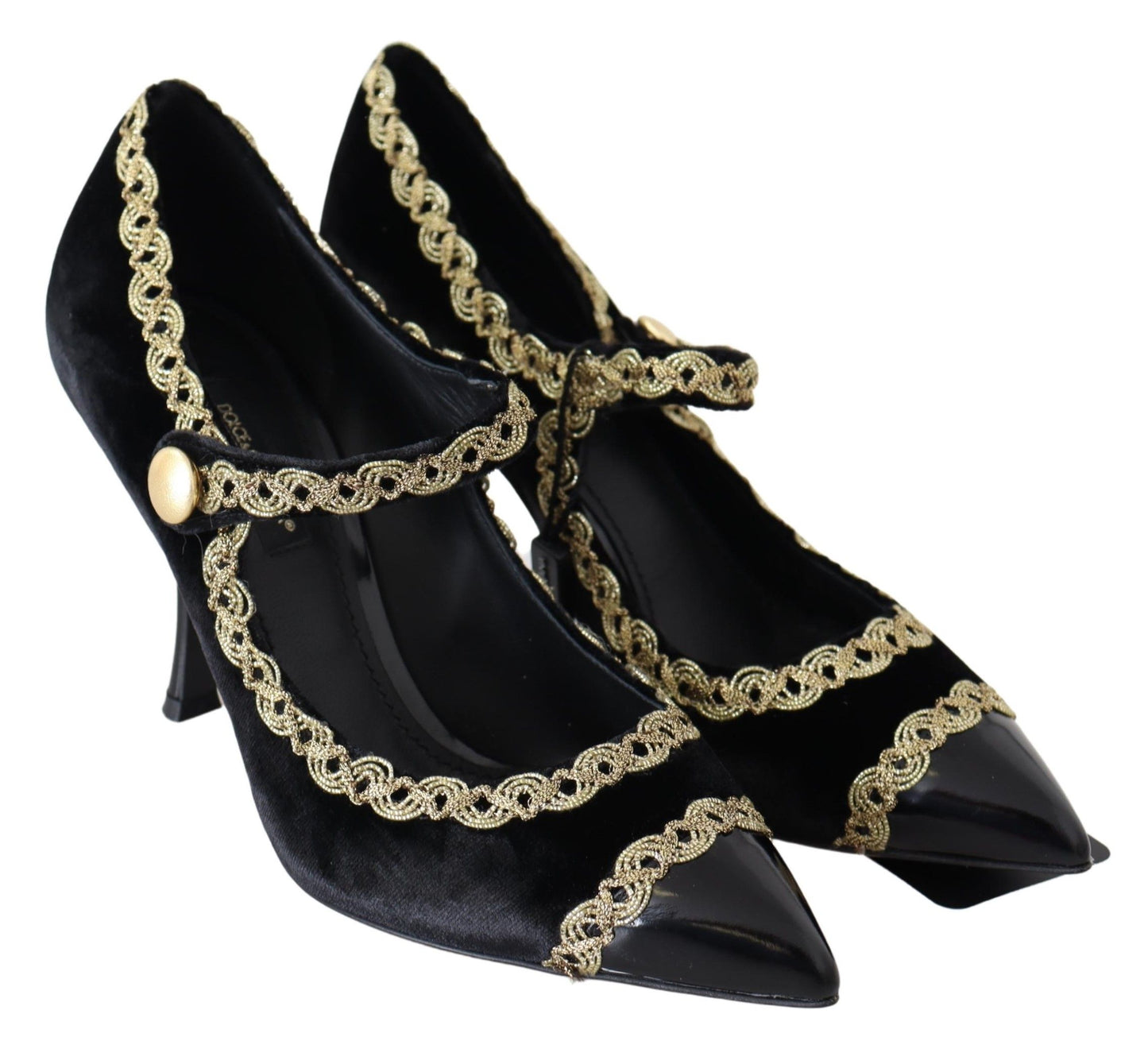 Dolce &amp; Gabbana Mary Janes-Pumps aus schwarzem Samt und Gold