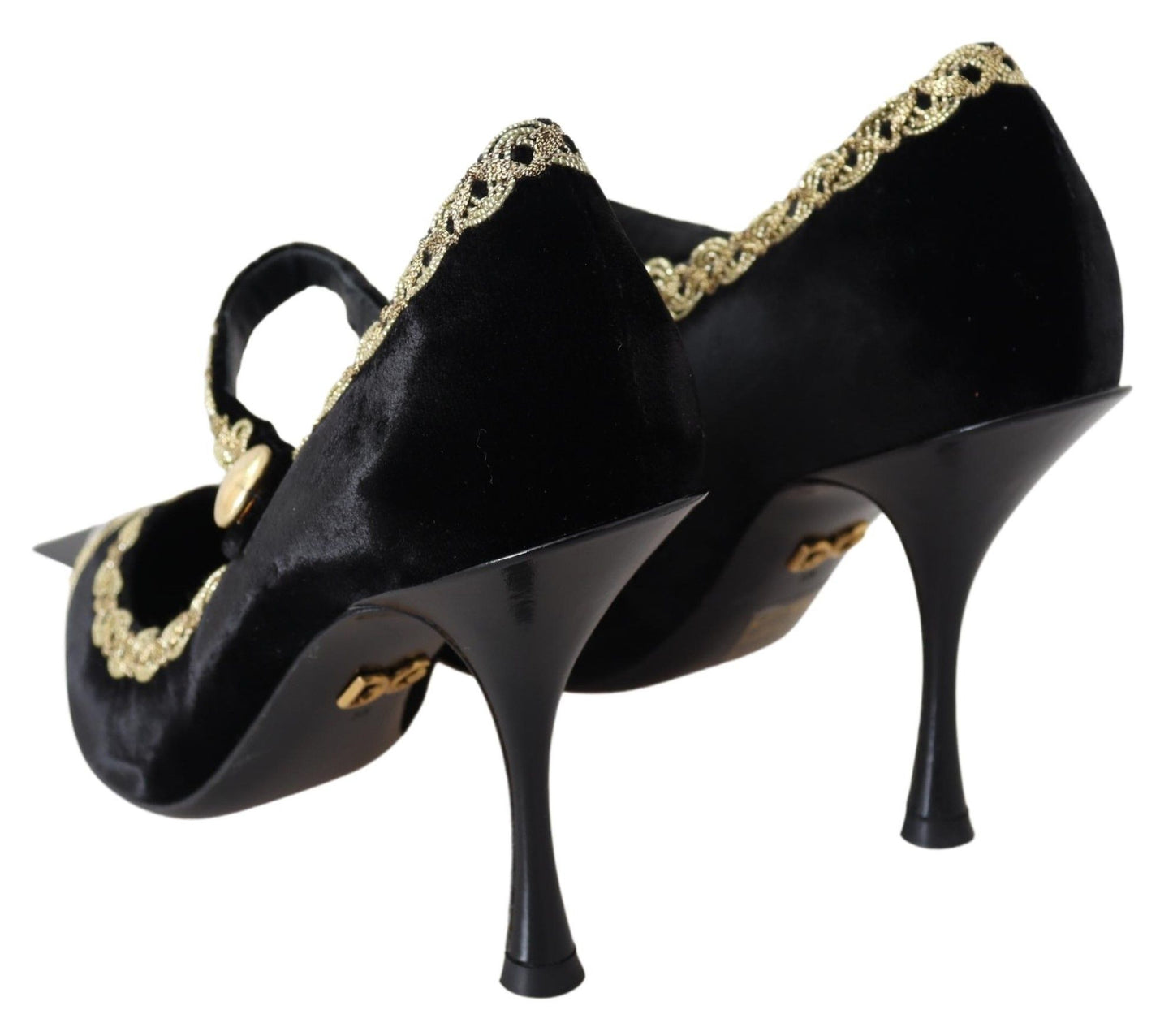 Dolce &amp; Gabbana Mary Janes-Pumps aus schwarzem Samt und Gold