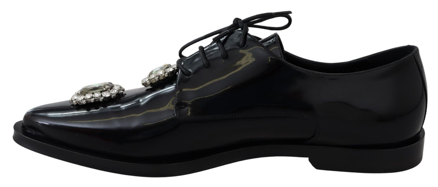 Dolce &amp; Gabbana Chaussures formelles à lacets en cuir noir et cristal